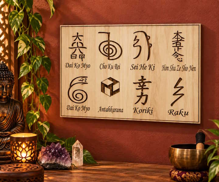Retablo símbolos Maestría Reiki 45 cm